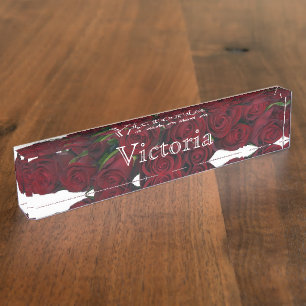 Desk Name plate - HAMbyWhiteGlove - Red Roses Naambordje