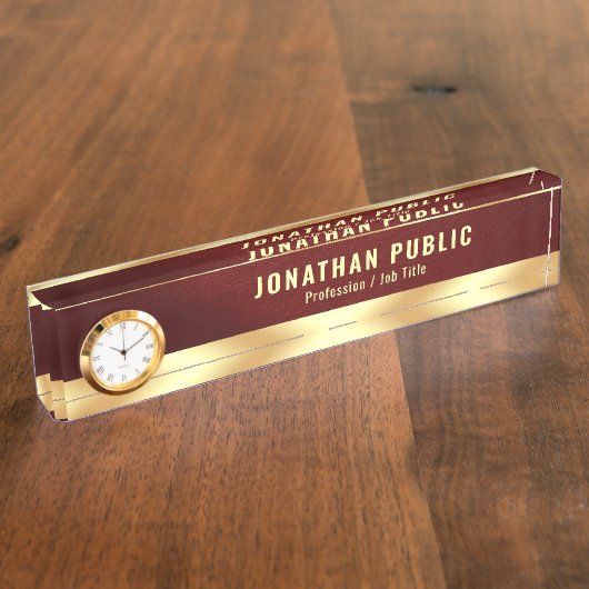 Desk Nameplate with Clock Elegant Luxurious Gold Naambordje (Zijkant)