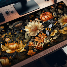 Desk pad, hommels en wilde bloemen gepersonaliseer bureaumat