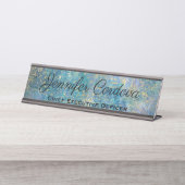 Desk Sign Peacock Blauwgroen Bord Abstracte naam Bureau Naambordje (Voorkant)