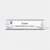 Desktop Silver Name Bord met Logo & Slogan 2 Bureau Naambordje (Voorkant)
