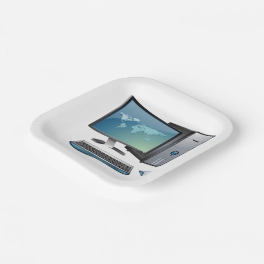 Desktopcomputer met monitor, toetsenbord en muis papieren bordje (Gebogen)