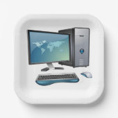 Desktopcomputer met monitor, toetsenbord en muis papieren bordje (Voorkant)