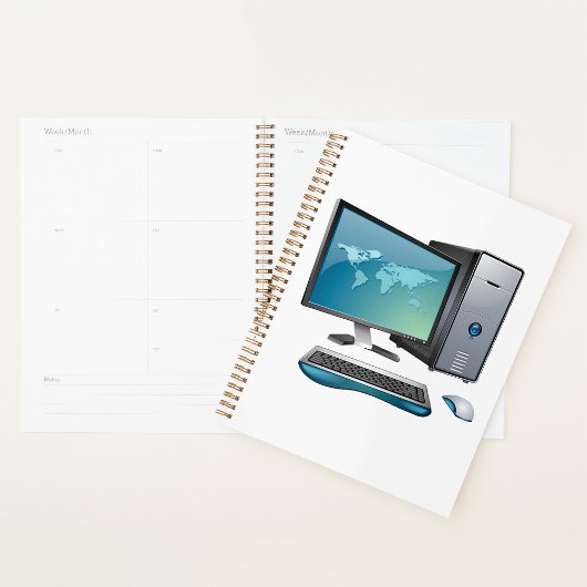 Desktopcomputer met monitor, toetsenbord en muis planner