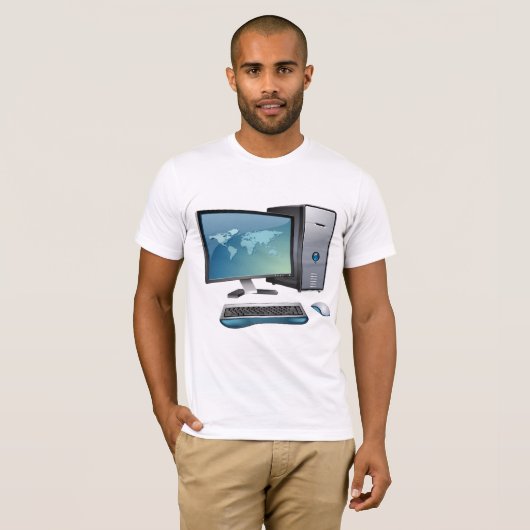 Desktopcomputer met monitor, toetsenbord en muis t-shirt (Voorkant volledig)