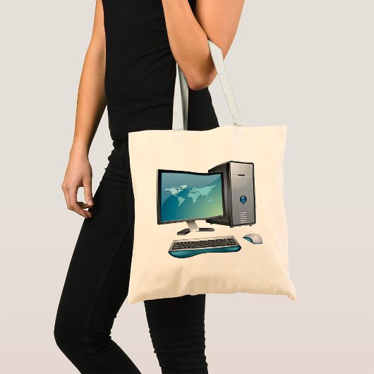 Desktopcomputer met monitor, toetsenbord en muis tote bag