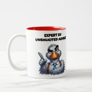 Deskundige in ongevraagd advies tweekleurige koffiemok