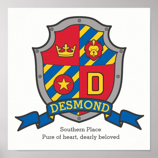 Desmond boys name meaning heraldry shield letter D Poster (Voorkant)