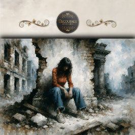 Desolate Urban Woman Blue Decoupage Tissuepapier