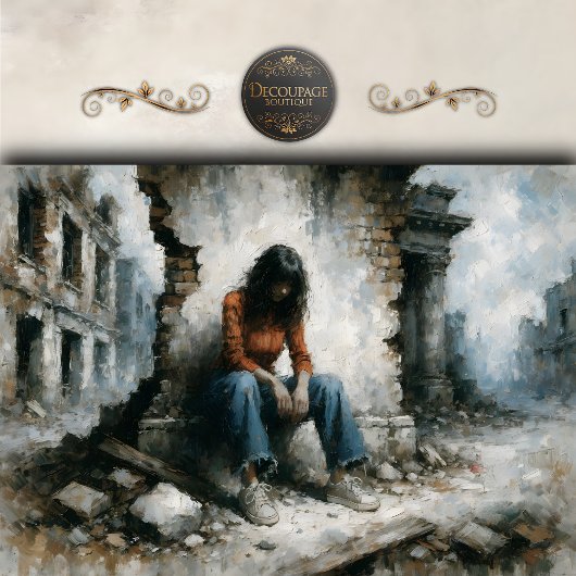 Desolate Urban Woman Blue Decoupage Tissuepapier