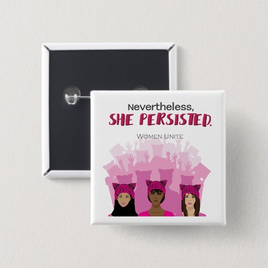 Desondanks bleef ze vasthouden vierkante button 5,1 cm (Voorkant /achterkant)