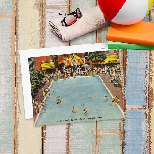 DeSoto Zwembad - Hotel Savannah GA Historisch Briefkaart