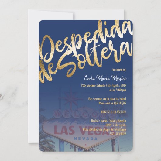 Despedida de Soltera Invitation Las Vegas FauxGold Kaart (Voorkant)