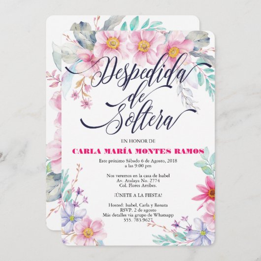 Despedida de Soltera-uitnodiging, En español Kaart (Voorkant / Achterkant)