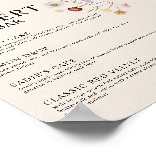 Dessert Bar Boho Wildflower Wedding Sign Poster (Hoek)
