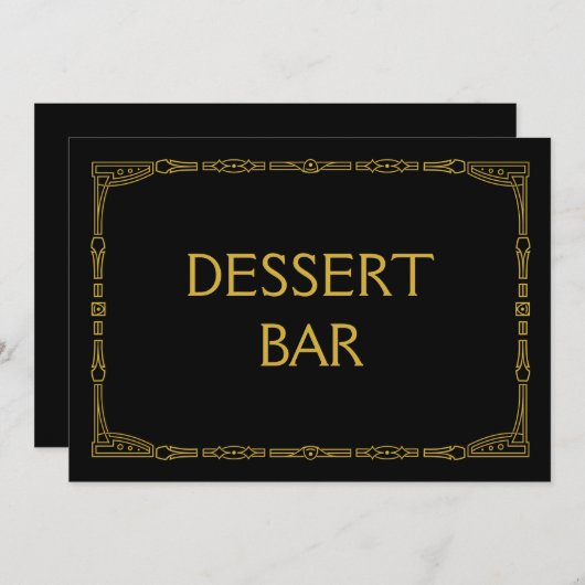 "Dessert Bar" Gold Art Deco Style Weddenschap Menu (Voorkant / Achterkant)