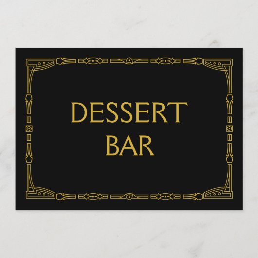 "Dessert Bar" Gold Art Deco Style Weddenschap Menu (Voorkant)