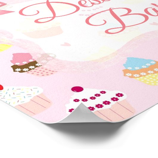 Dessert Bar Sign Roze Cute Cupcakes Poster (Hoek)