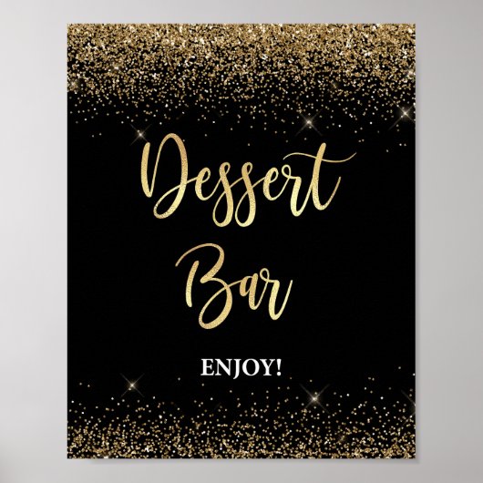 Dessert Bar Sign Zwart & Goud Glitter Confetti Poster (Voorkant)