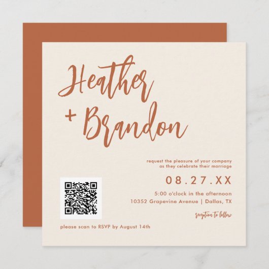 Dessert Boho QR Code Huwelijksplein Uitnodiging (Voorkant / Achterkant)
