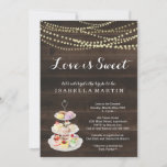 Dessert Bridal Shower Invitation - Liefde is lief Kaart<br><div class="desc">Drie lagen zoete desserts op een wonderlijk rustige houten achtergrond aangevuld met farie lichten en prachtige kalligrafie.</div>