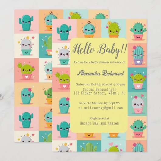 Dessert cactus & Succulent Baby shower Naadloos Kaart (Voorkant / Achterkant)