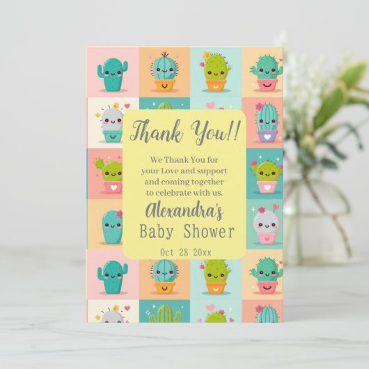Dessert cactus & Succulent Schattige Kawaii Baby s Bedankkaart (Staand voorkant)