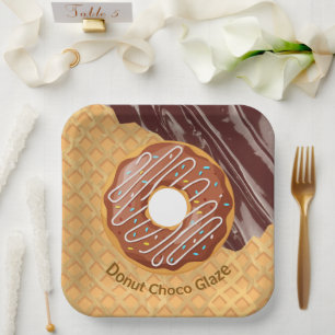 Dessert,Donut Choco Glaze, Gesmolten Chocolade Papieren Bordje