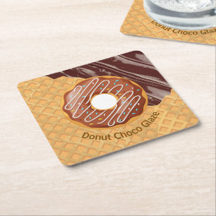 Dessert,Donut Choco Glazuur, Gesmolten Chocolade  Kartonnen Onderzetters