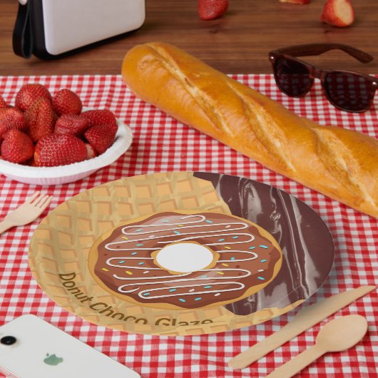 Dessert,Donut Choco glazuur, Gesmolten Chocolade Papieren Bordje (Picknick)