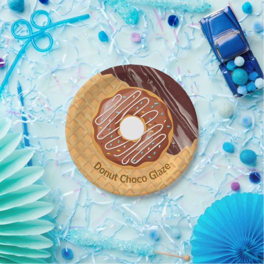 Dessert,Donut Choco Glazuur, Gesmolten Chocolade  Papieren Bordje (Feest)