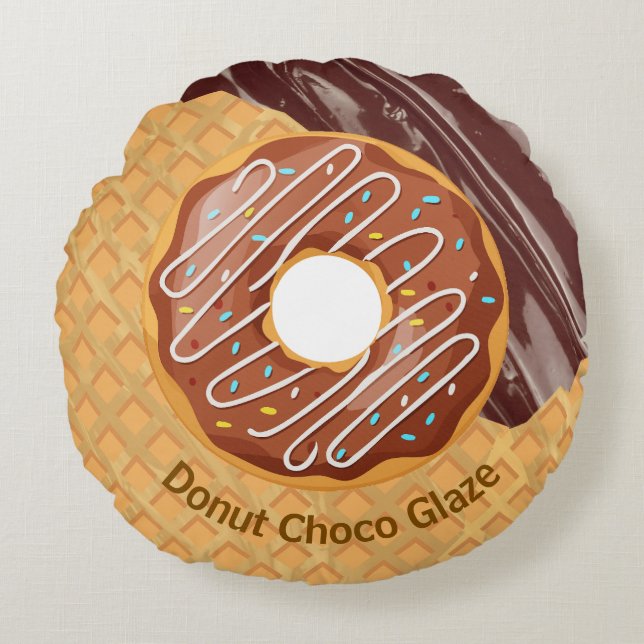 Dessert,Donut Choco glazuur, Gesmolten chocolade Rond Kussen (Voorkant)