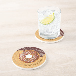 Dessert,Donut Choco Glazuur, Gesmolten Chocolade  Zandsteen Onderzetter