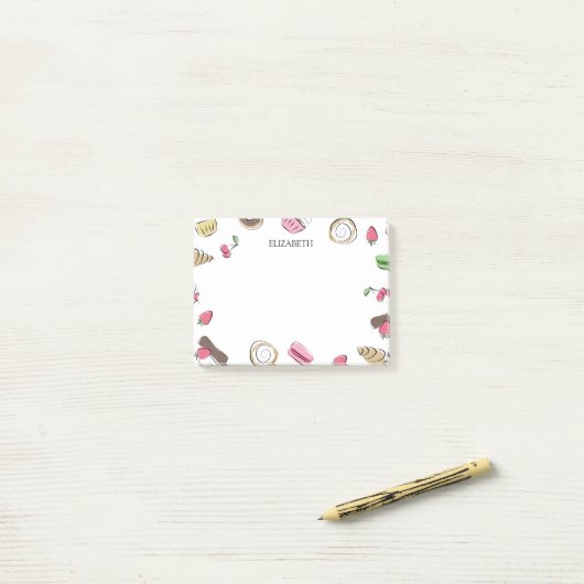 Dessert Doodles | Aangepaste naam Post-it® Notes (Op bureau)