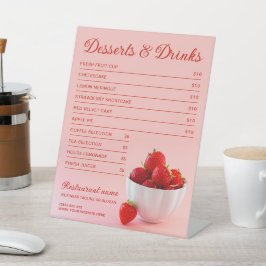 Dessert- en drankmenu van het Red Strawberry Resta Reclamebord Met Voetstuk