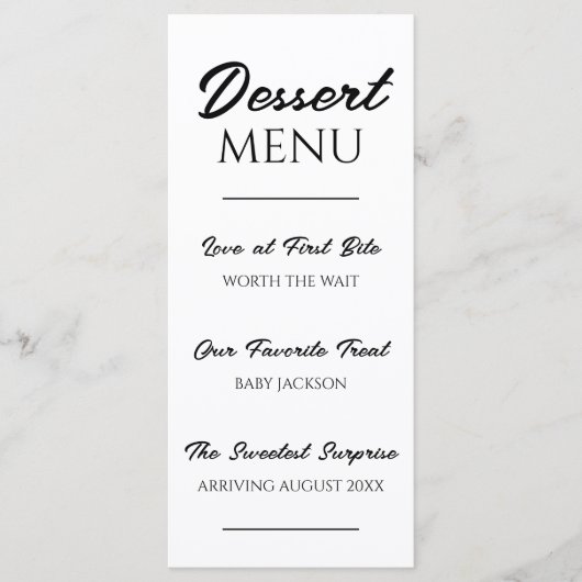 Dessert Menu Zwangerschapsaankondiging Unieke Open (Voorkant)