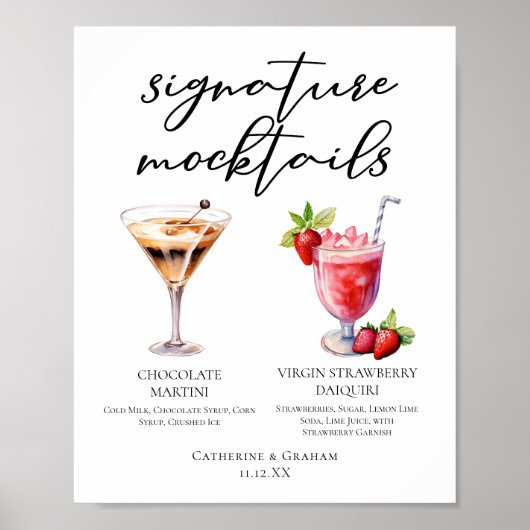 Dessert Mocktails Chocolade Aardbeien Dranken Menu Poster (Voorkant)