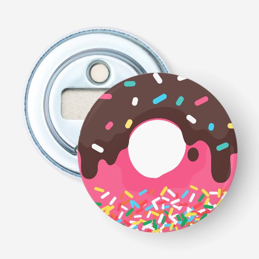 Dessert, regenboog spikkels donut, doughnut button flesopener (Voorkant)
