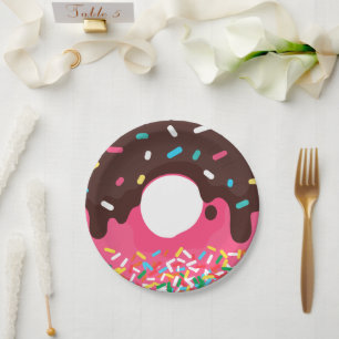 Dessert, Regenboog Spikkels Donut, Doughnut Papieren Bordje