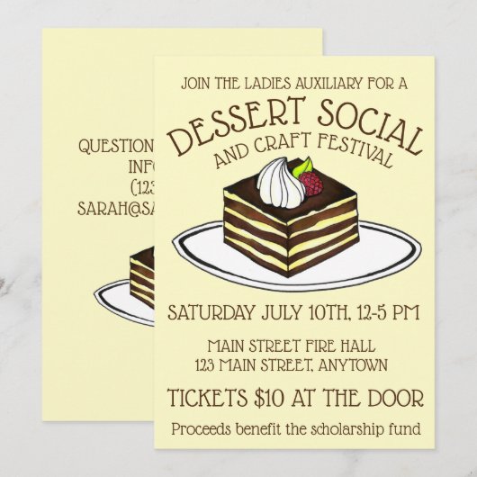 Dessert Social Bake Sale Tiramisu Italiaans voedse Kaart (Voorkant / Achterkant)