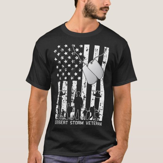 Dessert Storm Veteraan Amerikaanse Vlag Militair L T-shirt (Voorkant)