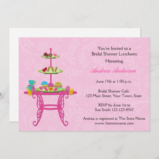 Dessert Table, Roze, Bridal Shower Uitnodiging (Voorkant / Achterkant)