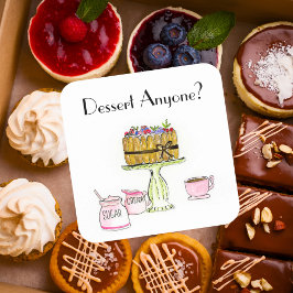 Dessert voor Iedereen? Waterverf Charlotte Cake Ko Vierkante Sticker