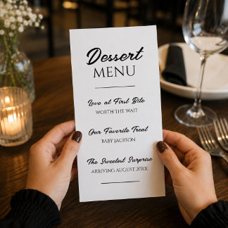 Dessertmenu zwangerschapsaankondiging baby onthull aankondiging
