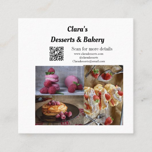 Desserts Bakkerij restaurant voeg naam details tek Vierkante Visitekaartje (Voorkant)