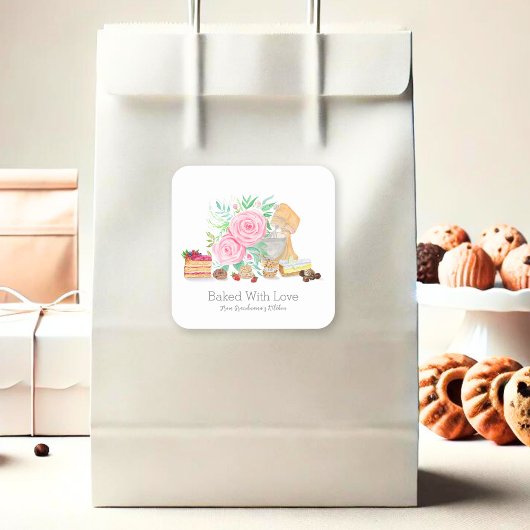 Desserts met mixer en Rozen gebakken met liefde Vierkante Sticker