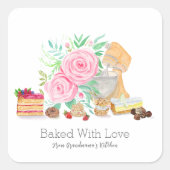 Desserts met mixer en Rozen gebakken met liefde Vierkante Sticker (Voorkant)