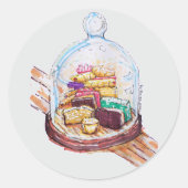 Desserts onder glazen koepel ronde sticker (Voorkant)