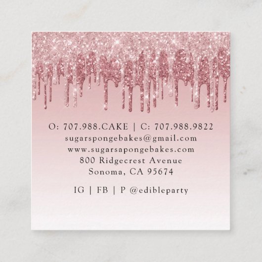 Desserts Pastry Chef Baker Roos Gold Glitter Vierkante Visitekaartje (Achterkant)