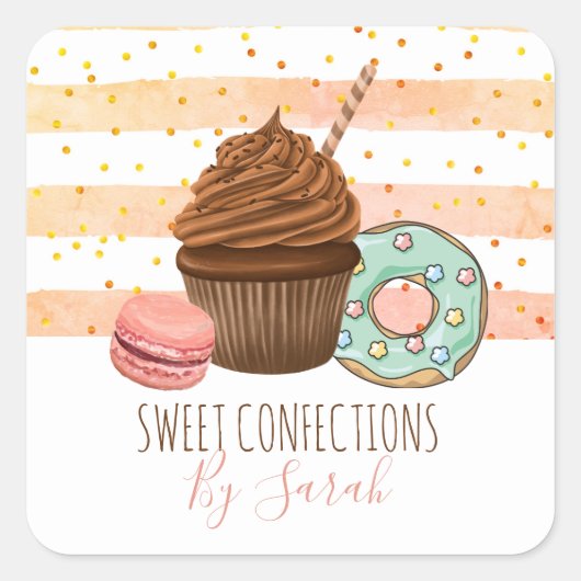 Desserts voor Waterverf van koffiebakkerijen Glitt Vierkante Sticker (Voorkant)